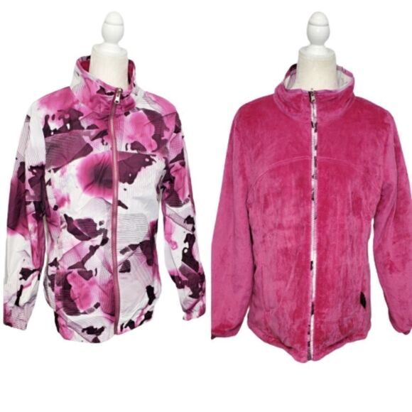 HAWKE & CO pink reversible fuzzy and watercolor‎ jacket L - Picture 1 of 7